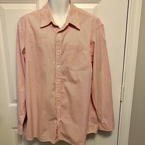 LL‎ Bean Large Tall LT Traditional Fit Seersucker Striped Shirt Men's Red Cotton